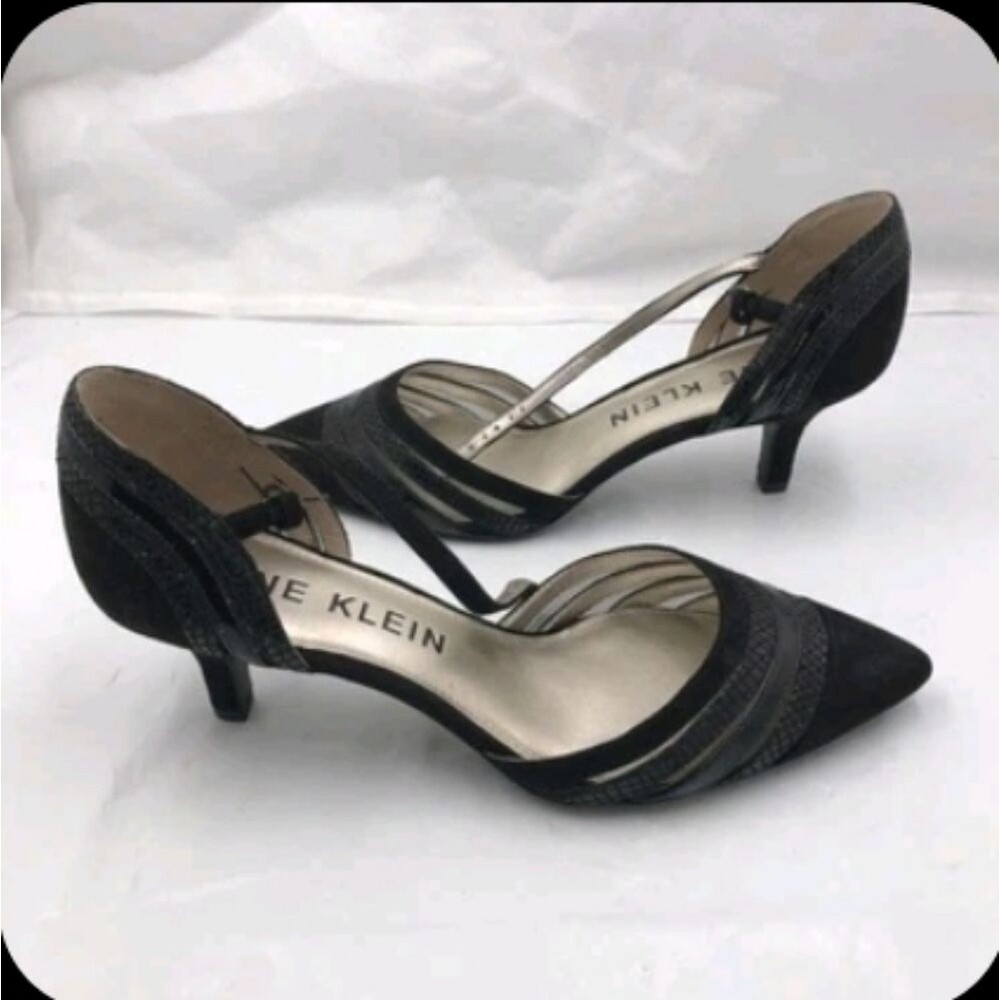 Anne Klein Designer Strappy Black Kitten Low Heels 10